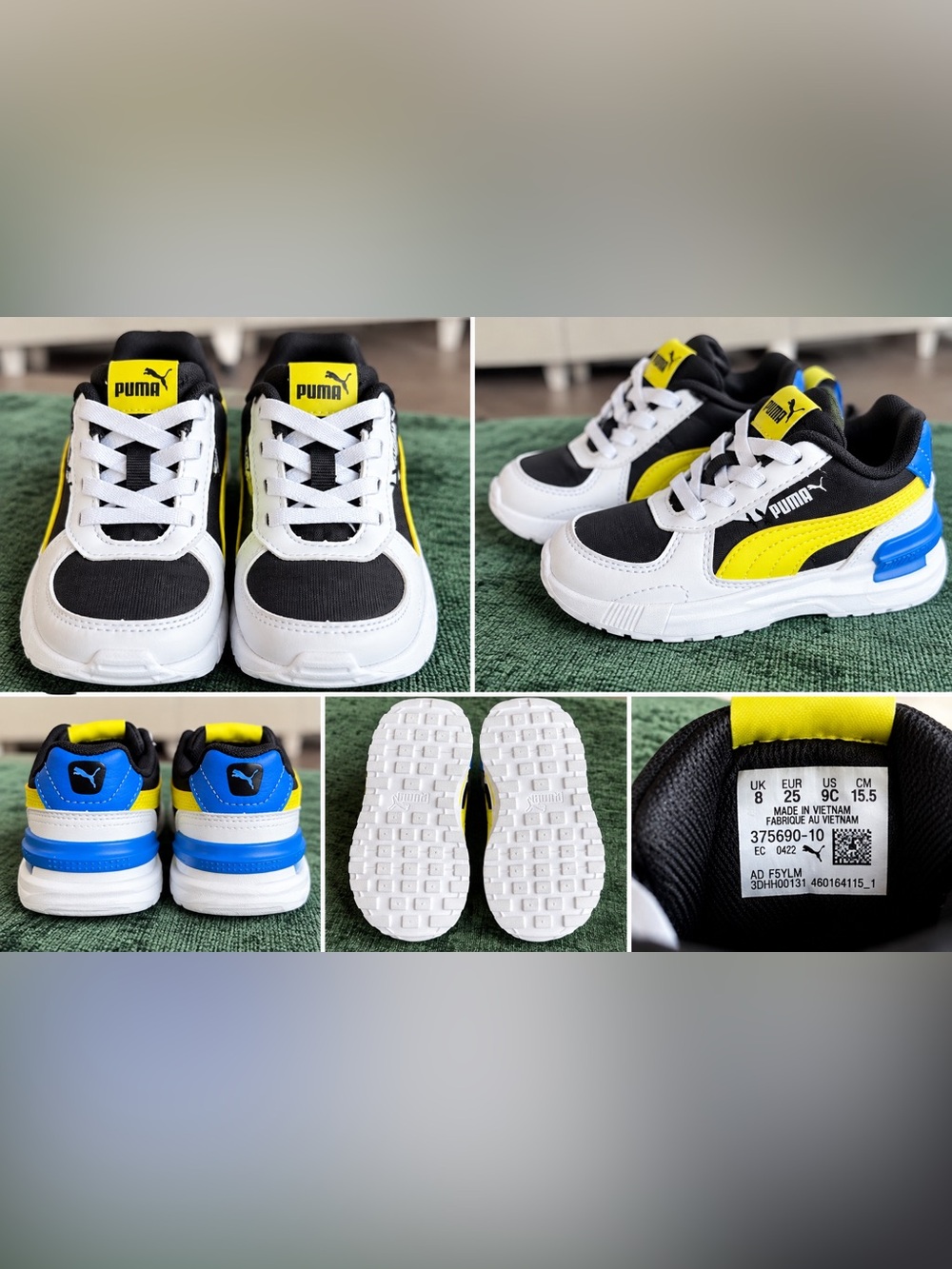Puma Kids White Black Yellow & Blue Casual Sneakers
